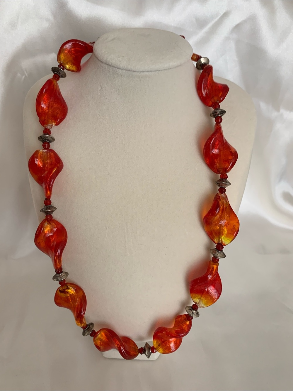 Vintage Germany LuciteRed-Orange Glass Bead Necklace